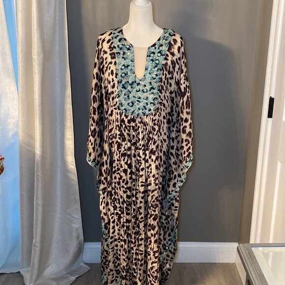 Alison Brett x casual cheetah Caftan dress One size caf - Picture 1 of 8